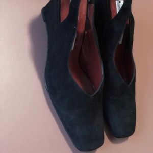 Black suede sling-backs.